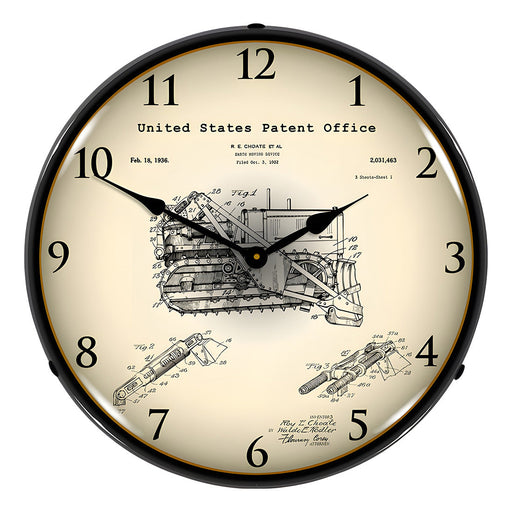 Collectable Sign and Clock 1936 Earth Moving Bulldozer Patent Blueprint Backlit Wall Clock