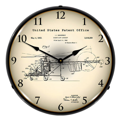 Collectable Sign and Clock 1940 Sikorsky Helicopter Patent Blueprint Backlit Wall Clock
