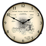 Collectable Sign and Clock 1950 Peterbuilt Cab Over Semi Truck Patent Blueprint Backlit Wall Clock