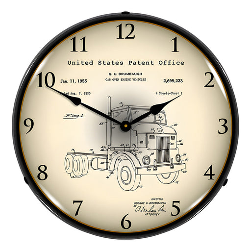 Collectable Sign and Clock 1950 Peterbuilt Cab Over Semi Truck Patent Blueprint Backlit Wall Clock