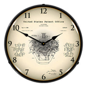Collectable Sign and Clock 1954 Chrysler Hemi V-8 Engine Patent Blueprint Backlit Wall Clock