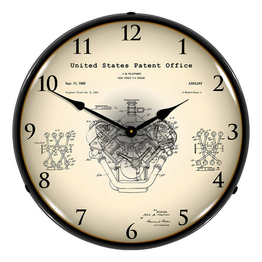 Collectable Sign and Clock 1954 Chrysler Hemi V-8 Engine Patent Blueprint Backlit Wall Clock