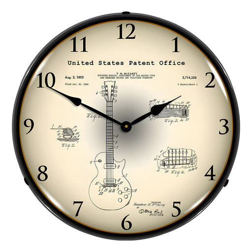 Collectable Sign and Clock 1955 Gibson Les Paul Patent Blueprint Backlit Wall Clock