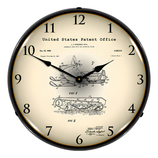 Collectable Sign and Clock 1969 Swenson Snowmobile Patent Blueprint Backlit Wall Clock