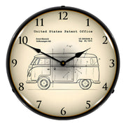 Collectable Sign and Clock 1975 Volkswagen Bus Patent Blueprint Backlit Wall Clock