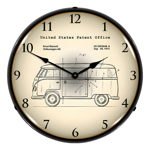 Collectable Sign and Clock 1975 Volkswagen Bus Patent Blueprint Backlit Wall Clock