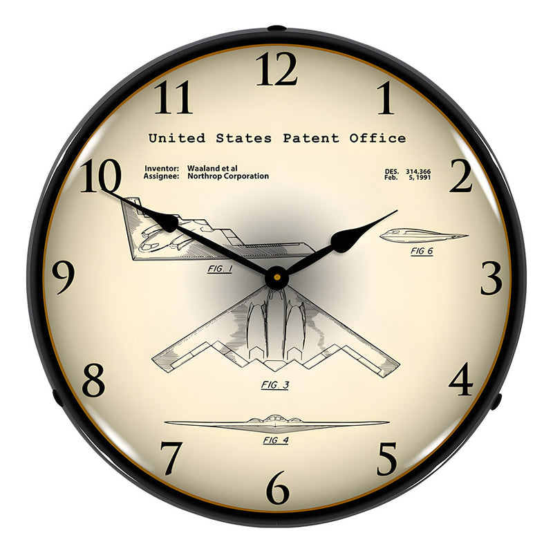 Collectable Sign and Clock 1991 Northrop B-2 Spirit Stealth Bomber Patent Blueprint Backlit Wall Clock