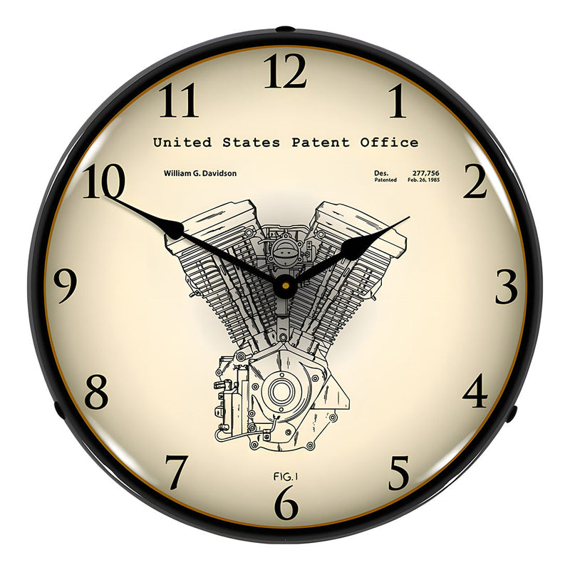 Collectable Sign and Clock Harley Davidson Evolution Engine Patent Blueprint Backlit Wall Clock