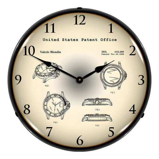 Collectable Sign and Clock 1999 Rolex Diving Watch Patent Blueprint Backlit Wall Clock