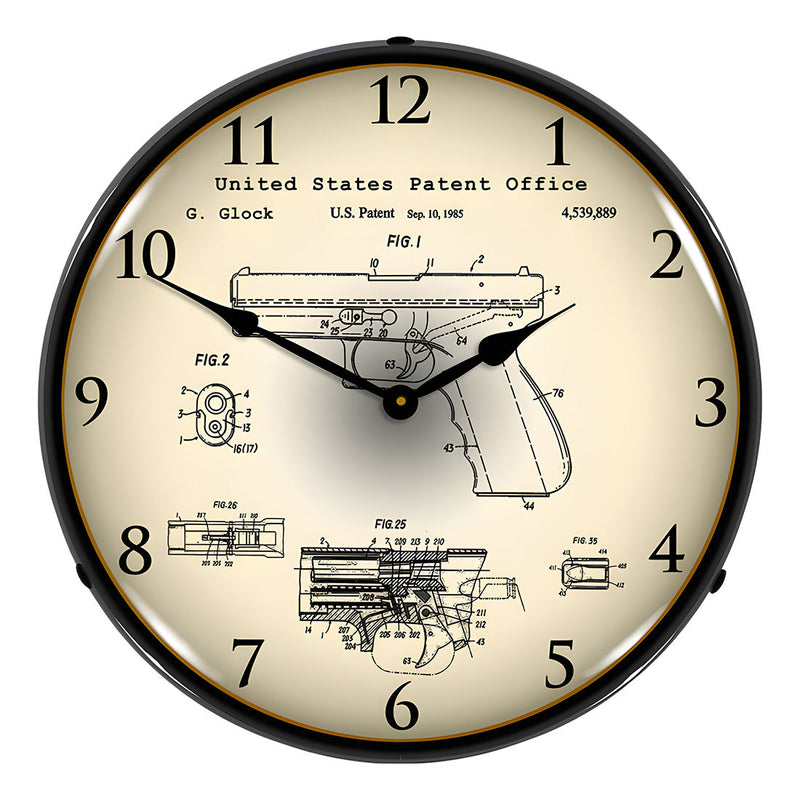 Collectable Sign and Clock 1985 Glock Automatic Patent Blueprint Backlit Wall Clock