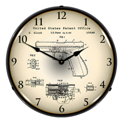 Collectable Sign and Clock 1985 Glock Automatic Patent Blueprint Backlit Wall Clock
