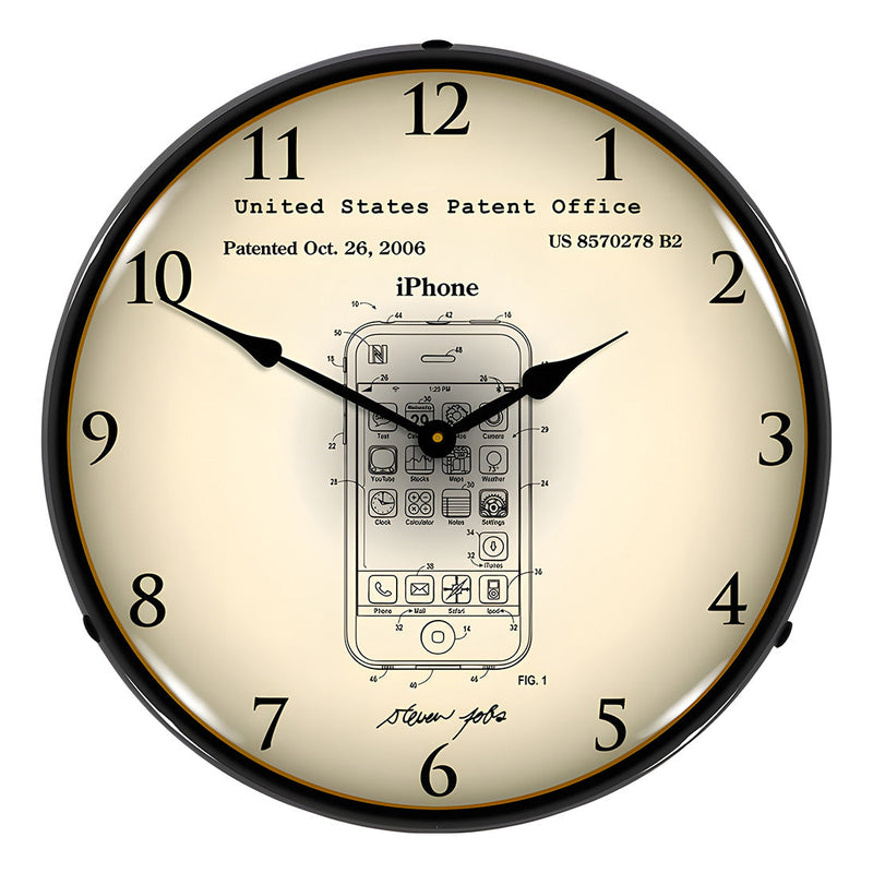 Collectable Sign and Clock Apple iPhone Patent Blueprint Backlit Wall Clock