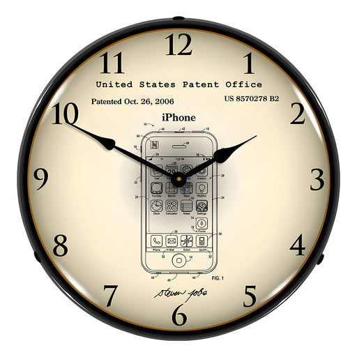 Collectable Sign and Clock Apple iPhone Patent Blueprint Backlit Wall Clock