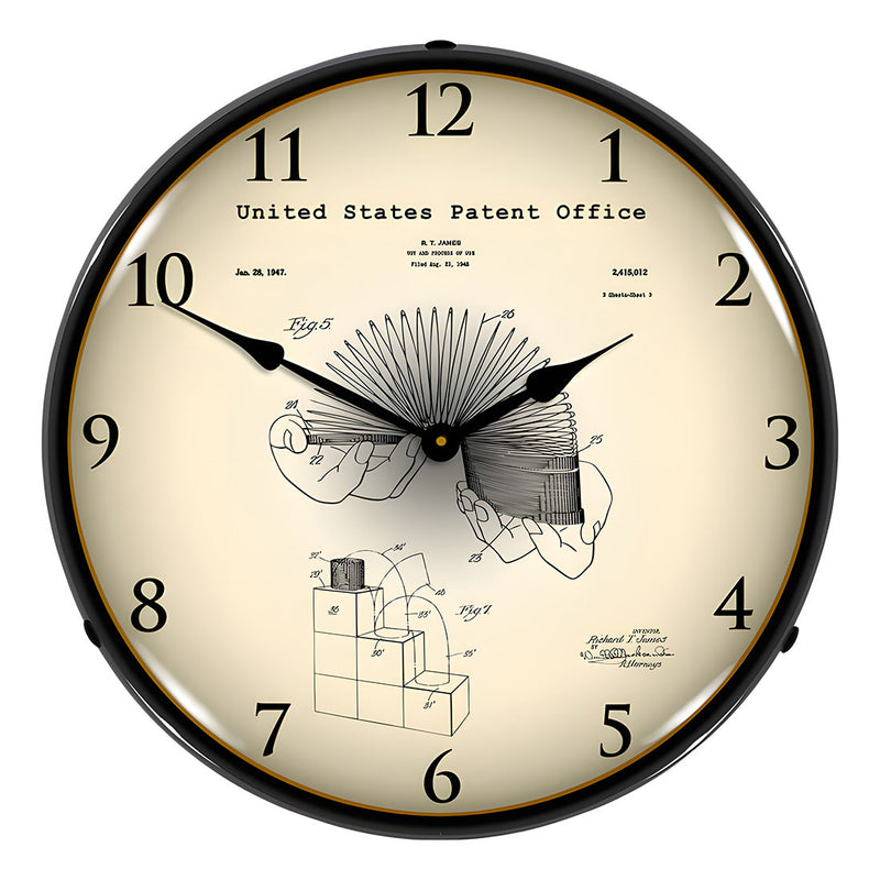 Collectable Sign and Clock 1947 Slinky Toy Patent Blueprint Backlit Wall Clock