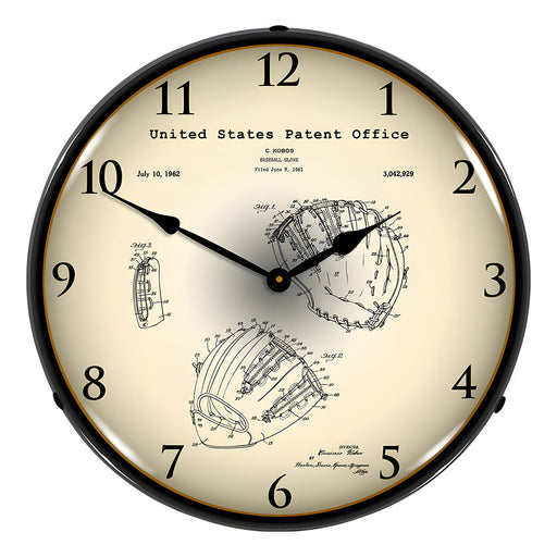 Collectable Sign and Clock 1962 Baseball Glove Patent Blueprint Backlit Wall Clock