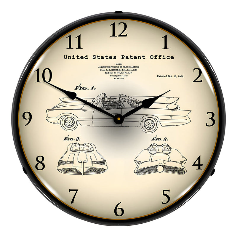 Collectable Sign and Clock 1966 George Barris Batmobile Patent Blueprint Backlit Wall Clock