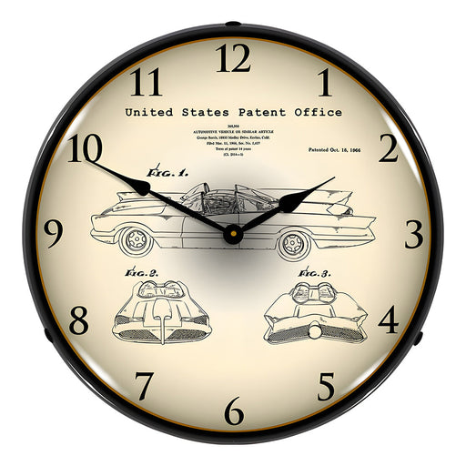 Collectable Sign and Clock 1966 George Barris Batmobile Patent Blueprint Backlit Wall Clock