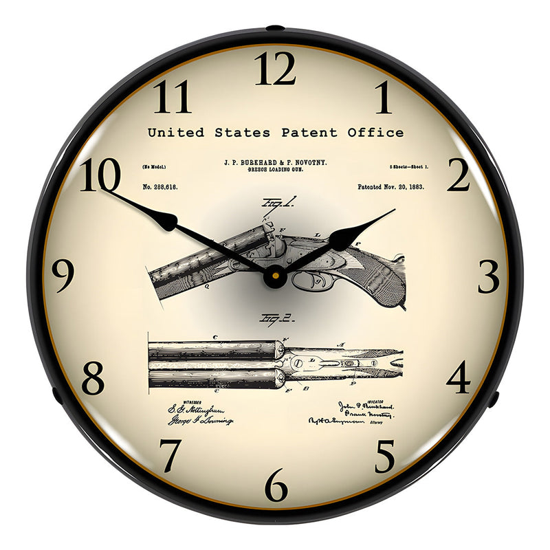 Collectable Sign and Clock 1883 Breech Loading Shotgun Patent Blueprint Backlit Wall Clock