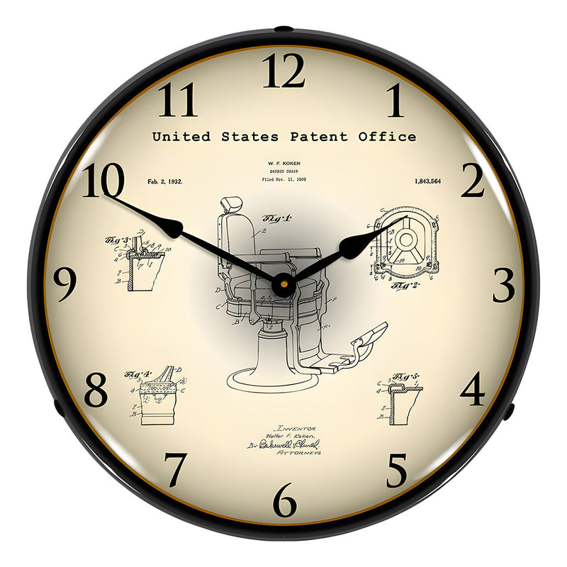 Collectable Sign and Clock 1929 Koken Barber's Chair Patent Blueprint Backlit Wall Clock
