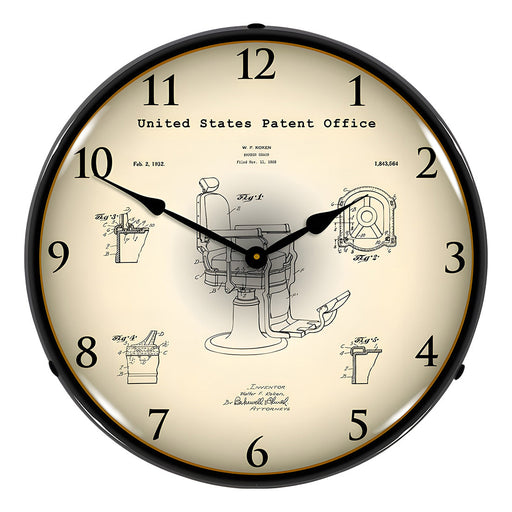 Collectable Sign and Clock 1929 Koken Barber's Chair Patent Blueprint Backlit Wall Clock