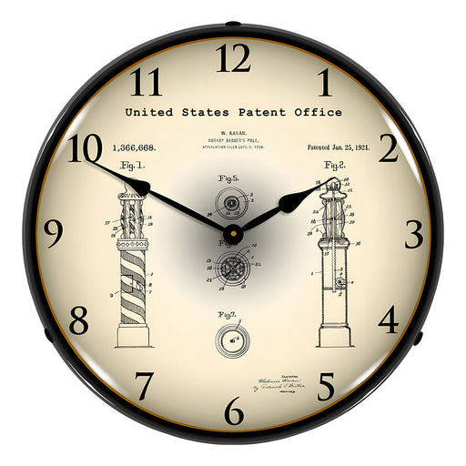 Collectable Sign and Clock 1920 Kavan Rotary Barber Pole Patent Blueprint Backlit Wall Clock