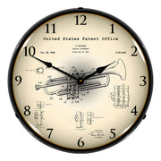 Collectable Sign and Clock 1937 Trumpet Patent Blueprint Backlit Wall Clock