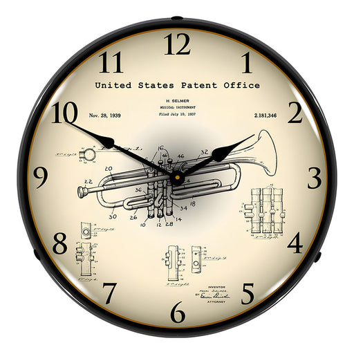 Collectable Sign and Clock 1937 Trumpet Patent Blueprint Backlit Wall Clock