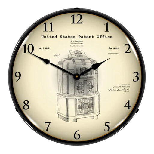 Collectable Sign and Clock 1940 Rockola Jukebox Patent Blueprint Backlit Wall Clock
