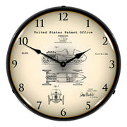 Collectable Sign and Clock 1920 H.A. Miller Race Car Patent Blueprint Backlit Wall Clock