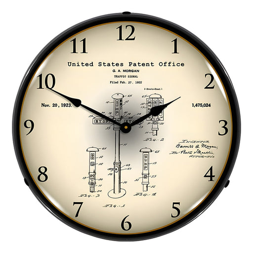 Collectable Sign and Clock 1922 First Traffic Signal G.A. Morgan Patent Blueprint Backlit Wall Clock