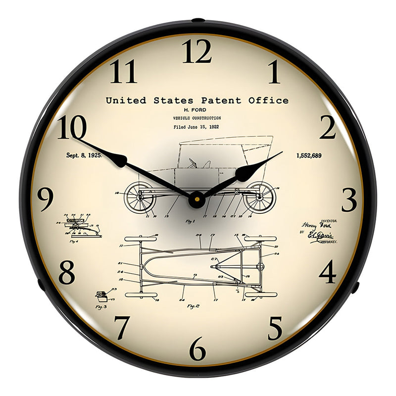 Collectable Sign and Clock 1922 Henry Ford Vehicle Construction Patent Blueprint Backlit Wall Clock