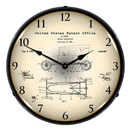 Collectable Sign and Clock 1922 Henry Ford Vehicle Construction Patent Blueprint Backlit Wall Clock