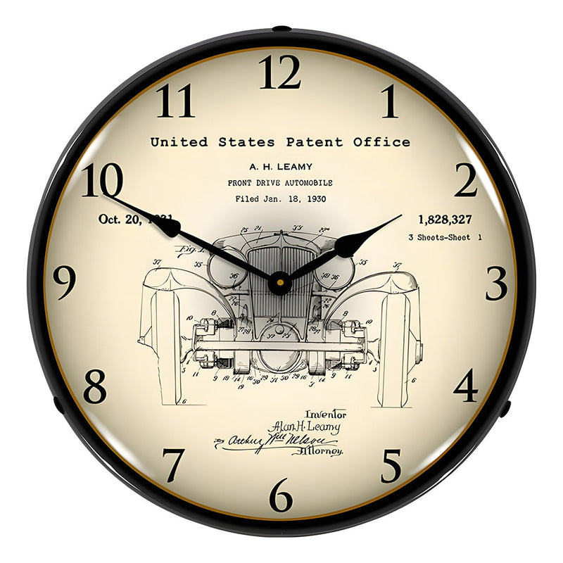 Collectable Sign and Clock 1930 L-29 Cord A.H. Leamy Front Wheel Drive Patent Blueprint Backlit Wall Clock