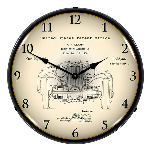 Collectable Sign and Clock 1930 L-29 Cord A.H. Leamy Front Wheel Drive Patent Blueprint Backlit Wall Clock