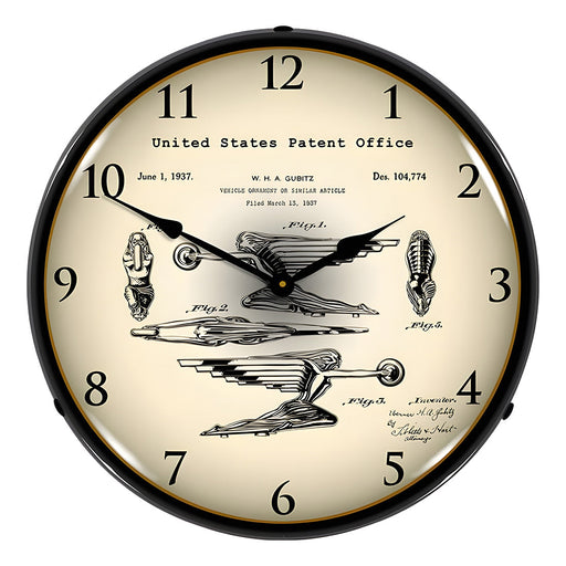 Collectable Sign and Clock 1937 Packard Radiator Cap Hood Ornament Patent Blueprint Backlit Wall Clock