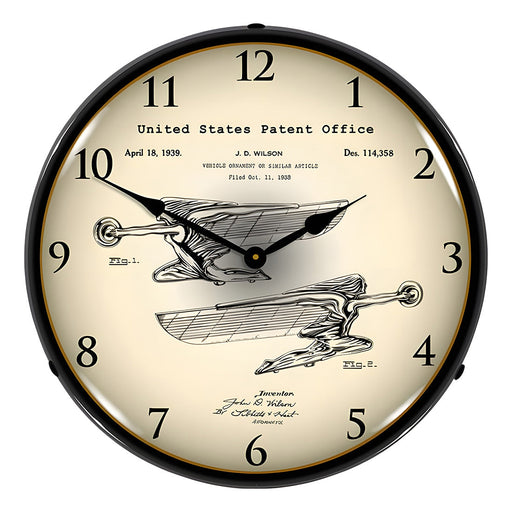 Collectable Sign and Clock 1939 Packard Radiator Cap Hood Ornament Patent Blueprint Backlit Wall Clock