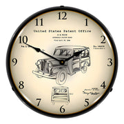 Collectable Sign and Clock 1946 Willys Jeep Station Wagon Patent Blueprint Backlit Wall Clock