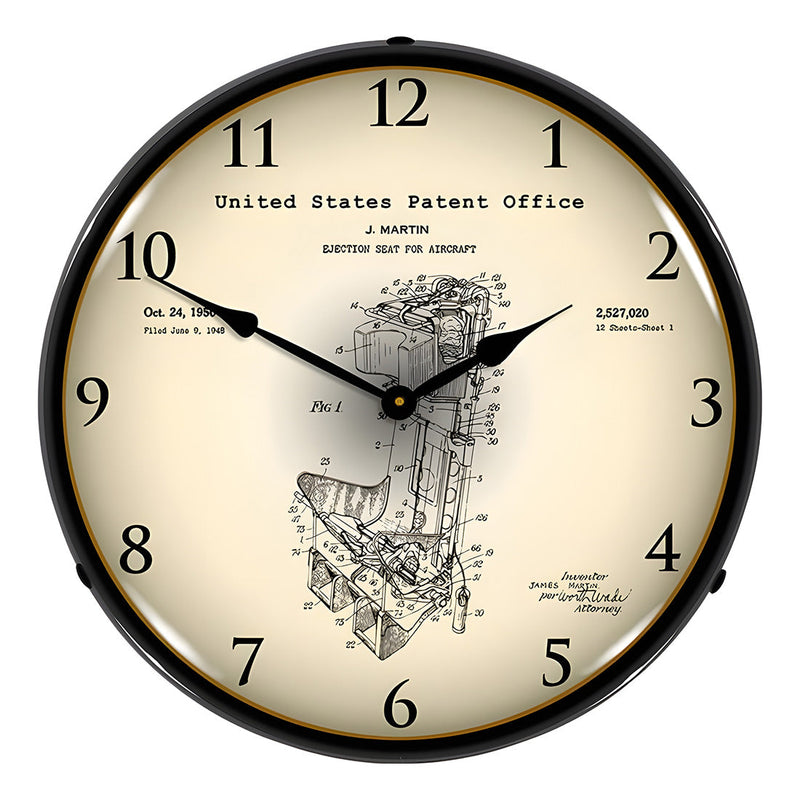 Collectable Sign and Clock 1948 Martin Aircraft Ejection Seat Patent Blueprint Backlit Wall Clock