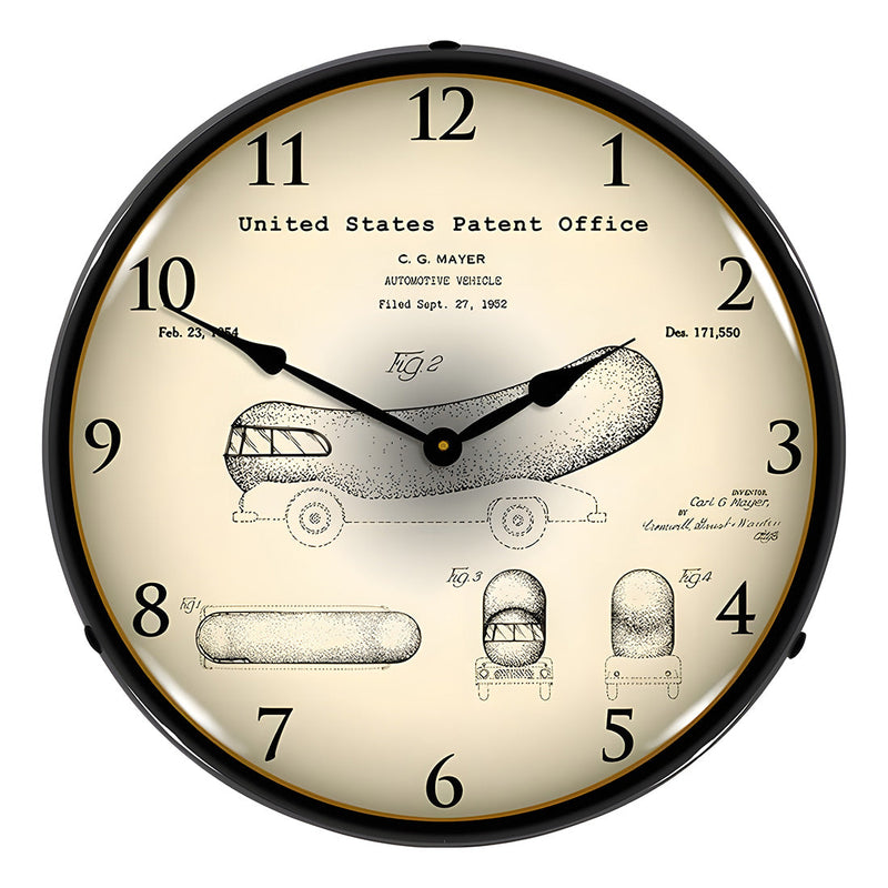Collectable Sign and Clock 1952 Oscar Mayer Wienermobile Patent Blueprint Backlit Wall Clock