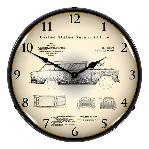 Collectable Sign and Clock 1955 Chevrolet Nomad Wagon Patent Blueprint Backlit Wall Clock