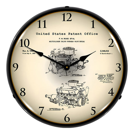Collectable Sign and Clock 1960 Chrysler 220 Slant Six Engine Patent Blueprint Backlit Wall Clock
