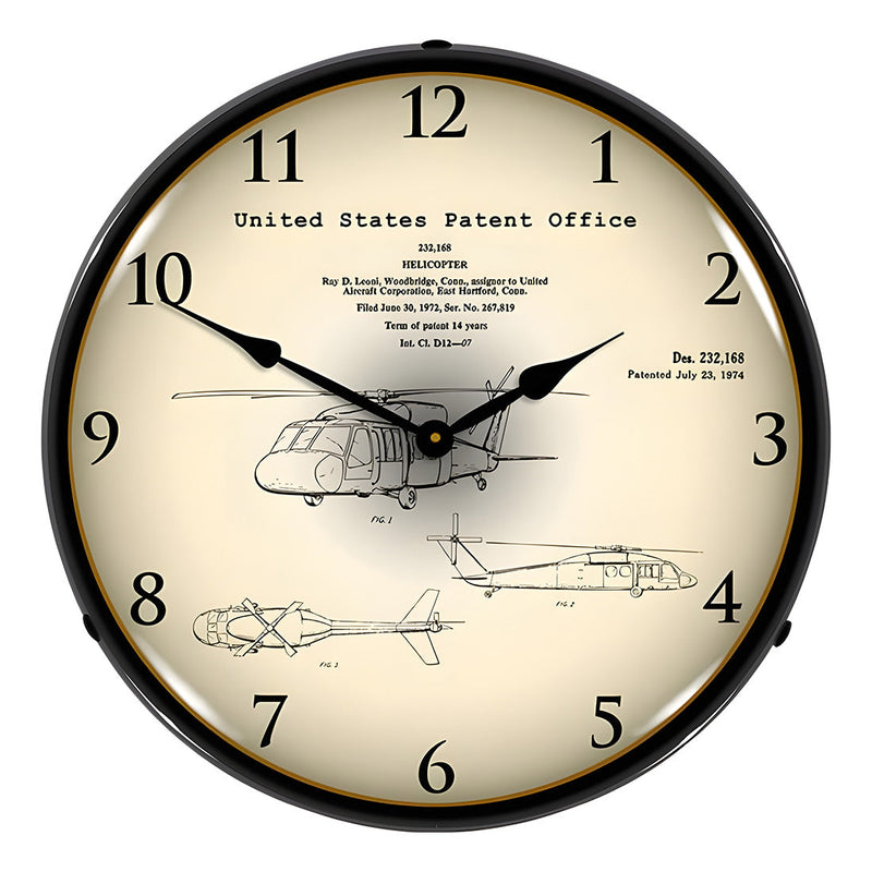 Collectable Sign and Clock 1972 Sikorsky UH-60 Black Hawk Patent Blueprint Backlit Wall Clock