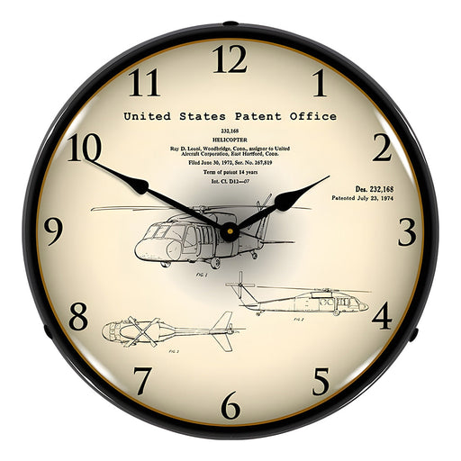 Collectable Sign and Clock 1972 Sikorsky UH-60 Black Hawk Patent Blueprint Backlit Wall Clock