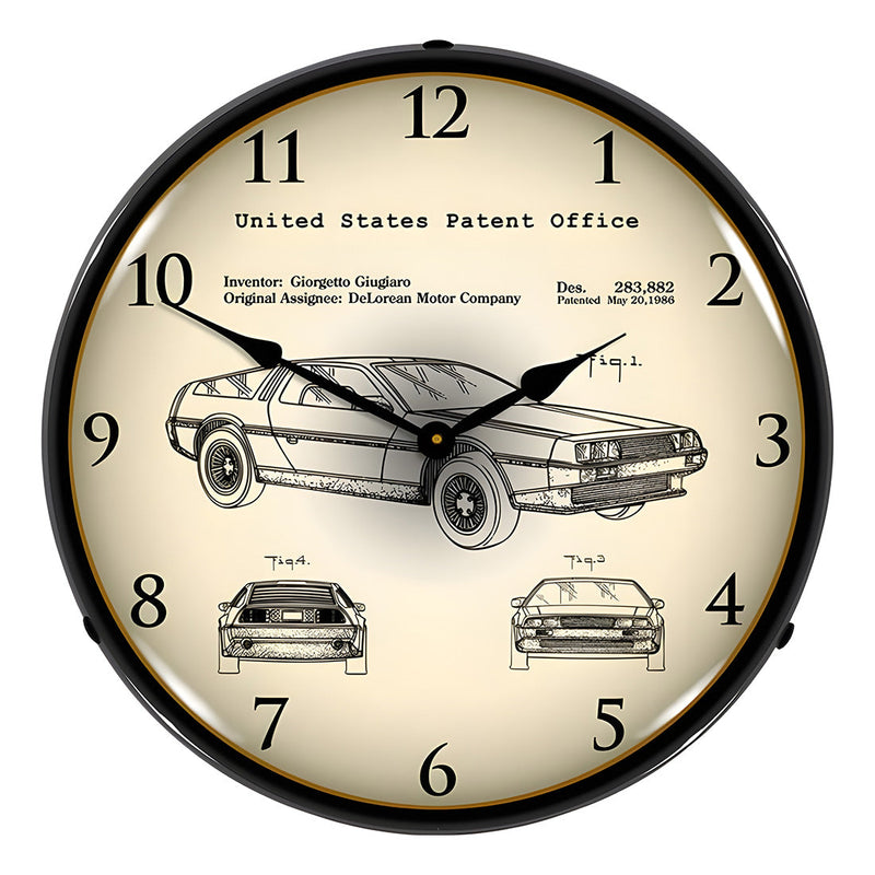Collectable Sign and Clock 1981 DeLorean Patent Blueprint Backlit Wall Clock