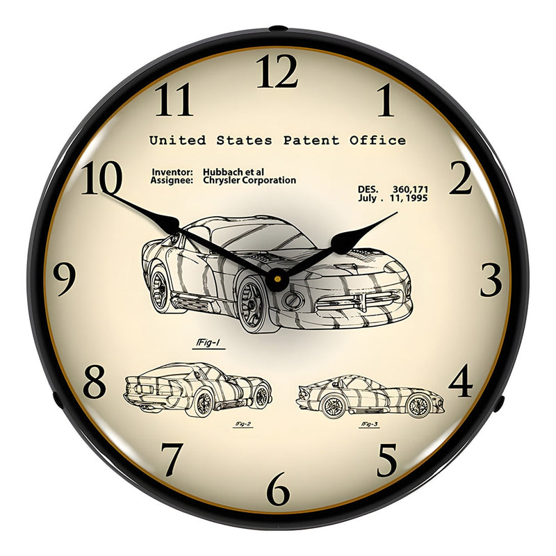 Collectable Sign and Clock 1996 Dodge Viper SRT Patent Blueprint Backlit Wall Clock