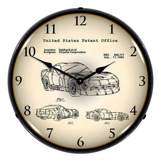 Collectable Sign and Clock 1996 Dodge Viper SRT Patent Blueprint Backlit Wall Clock