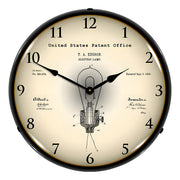 Collectable Sign and Clock 1882 Edison Bulb Patent Blueprint Backlit Wall Clock