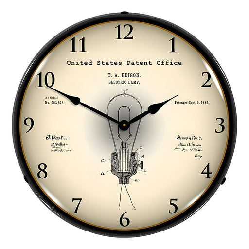 Collectable Sign and Clock 1882 Edison Bulb Patent Blueprint Backlit Wall Clock