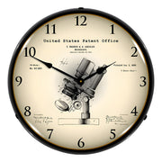 Collectable Sign and Clock 1899 Bausch Microscope Patent Blueprint Backlit Wall Clock