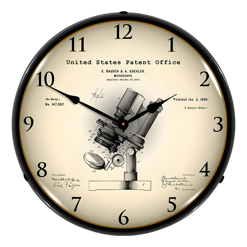 Collectable Sign and Clock 1899 Bausch Microscope Patent Blueprint Backlit Wall Clock